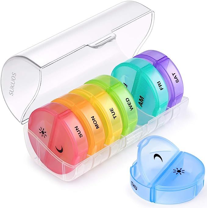 Weekly Pill Organizer 7 Day 2 Times a Day, Sukuos Large Daily Pill Cases for Pills/Vitamin/Fish O... | Amazon (US)