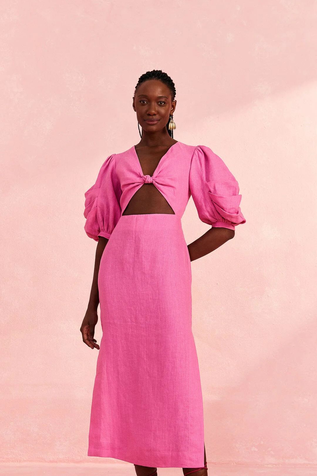 pink cut out short sleeve midi dress | FarmRio