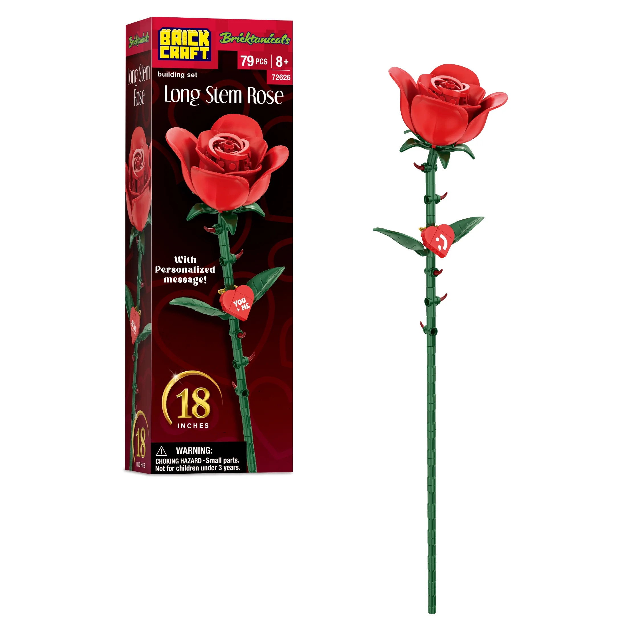 Brickcraft Bricktanicals Long Stem Rose Building Kit (79-Piece Set), Red Rose Flower, Valentine's... | Walmart (US)