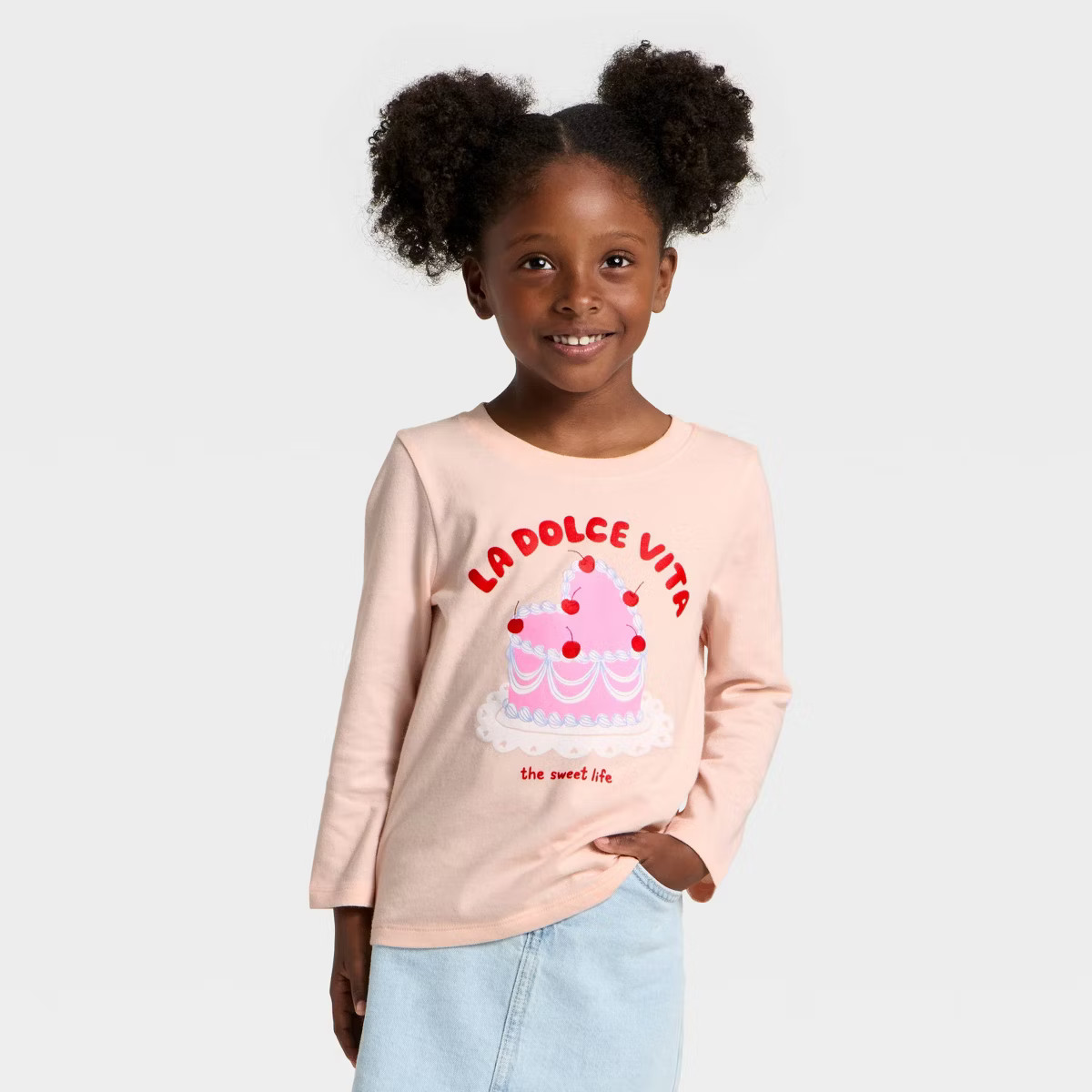 Toddler Girls' Long Sleeve Graphic T-Shirt - Cat & Jack™ Coral Pink 2T | Target