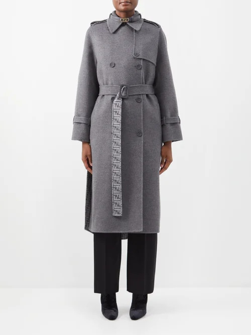 Fendi - Ff-logo Wool-blend Trench Coat - Womens - Dark Grey | Matches (US)