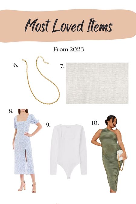 Your Most Loved items from 2023 - Part 2

Gold chain necklace, ivory wool rug, midi floral dress, white bodysuit, one shoulder ruched dress, maternity dress, baby shower dresss

#LTKhome #LTKsalealert #LTKbump