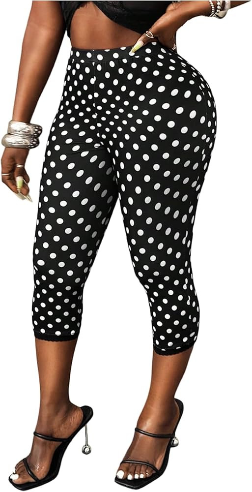 MakeMeChic Women's Polka Dots Capri Pants Elastic High Waisted Cropped Leggings | Amazon (US)