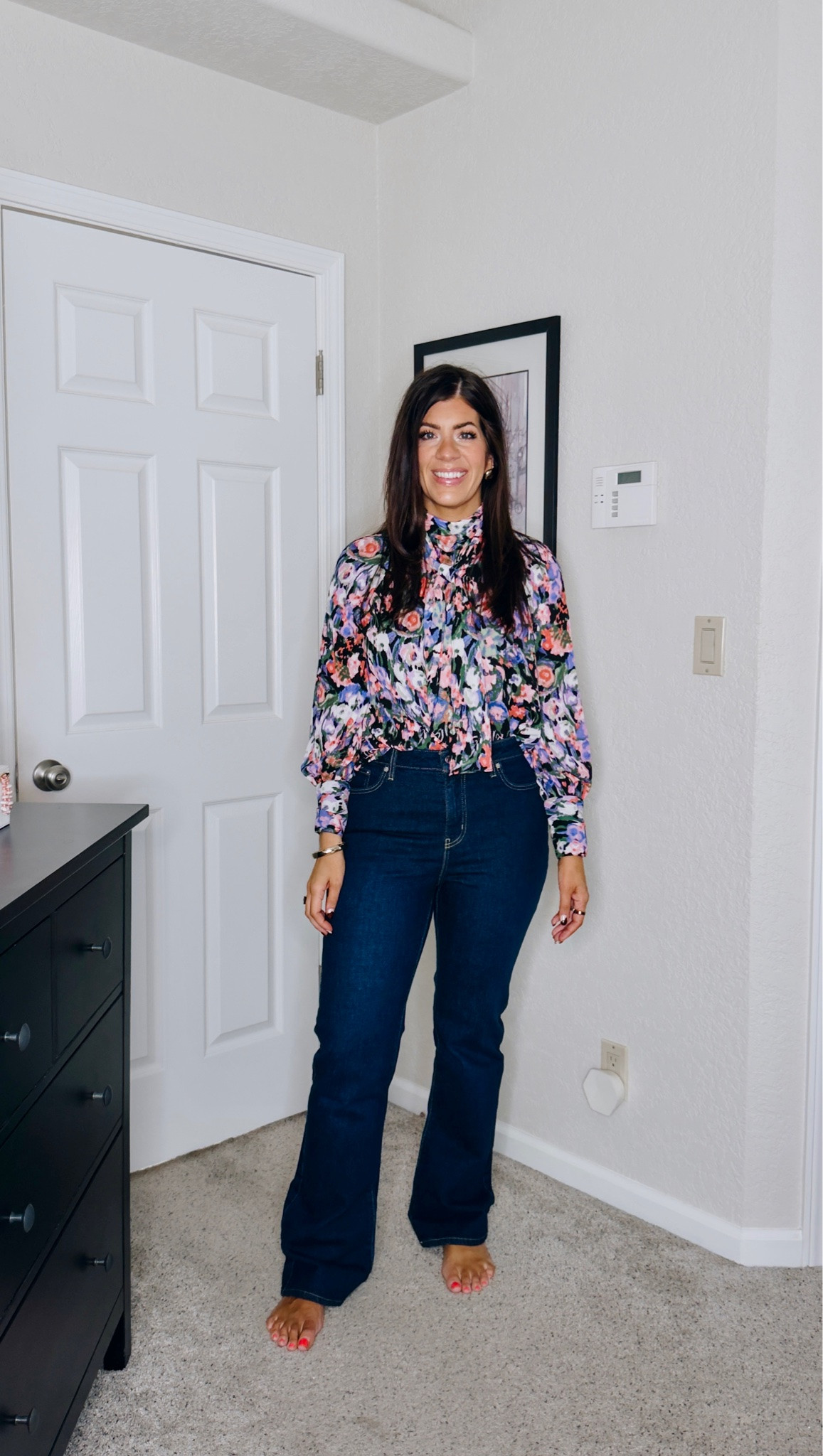 Fall try on
In a medium floral top
Sized down to 8 in pants

#LTKMidsize #LTKTall #LTKWorkwear