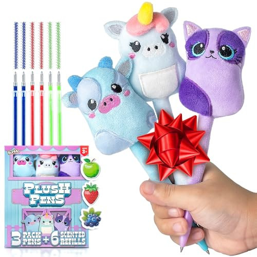 BUNMO Stocking Stuffers for Kids - 3 Pack Cute Pens - 6 Scented & Glittery Refills - Plush Fun Pens for Kids - Stuffed Cute Animals for Girls Kawaii Stationery - Stocking Stuffers for Girls | Amazon (US)