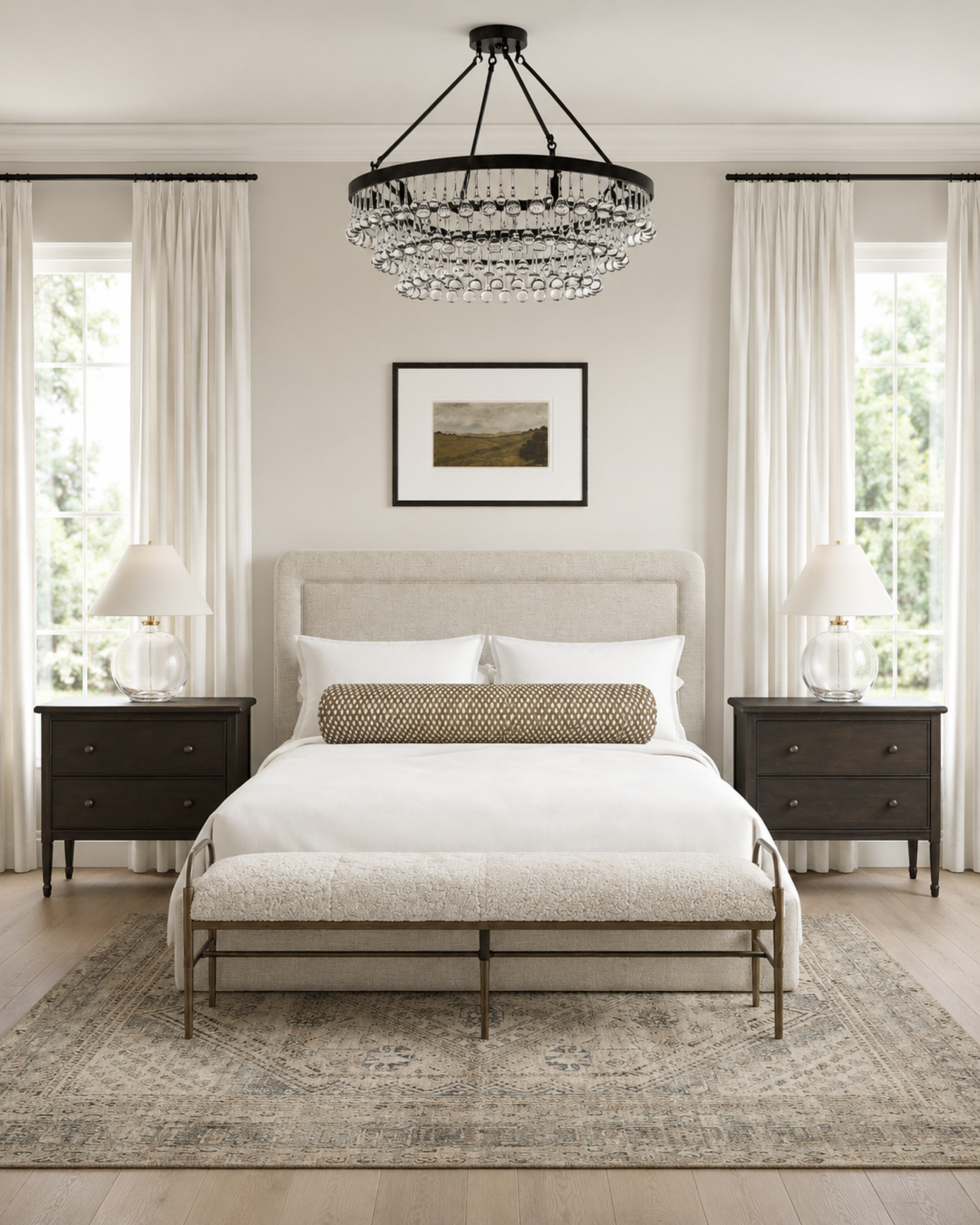 This is the bedroom formula I come back to over and over: soft bed, dark nightstands, pretty lamps, full curtains, a vintage-style rug, and one statement light that makes the whole room feel expensive.

It feels calm, but not plain. Classic, but not boring. And you don’t need to replace everything to get the look — even adding the right nightstands, lamps, or rug can make your bedroom feel so much more finished.

This post contains affiliate links, and I may earn a small commission from purchases at no additional cost to you. 

 #LTKHome