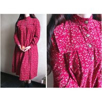 Laura Ashley Vintage 70S Wales Carno Rare Collectible Oversize Dress. Dark Red Corduroy Puff Sleeves | Etsy (US)