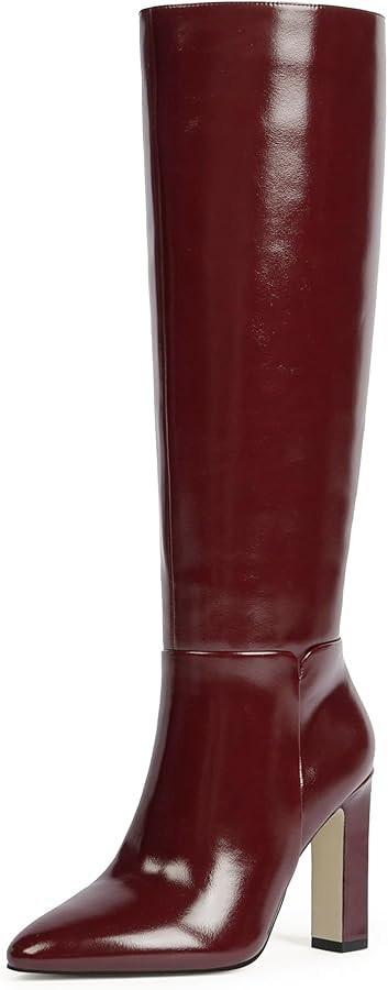 Women Knee High Boots Almond Toe Chunky Block High Heel Side Zipper Long Boots for Women | Amazon (US)