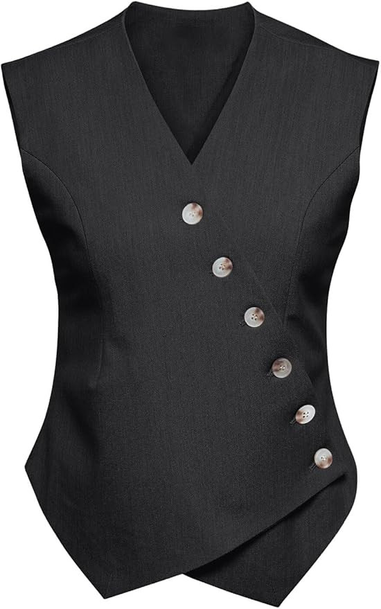 Cicy Bell Womens Waistcoat Vest Sleeveless Blazers V Neck Button Up Asymmetrical Hem Work Office ... | Amazon (US)