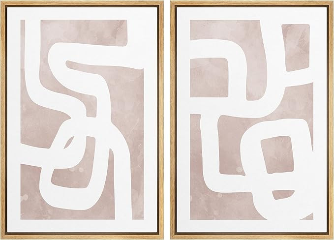 SIGNWIN Framed Canvas Print Wall Art Set Mid-Century White Tan Geometric Lines Abstract Shapes Il... | Amazon (US)