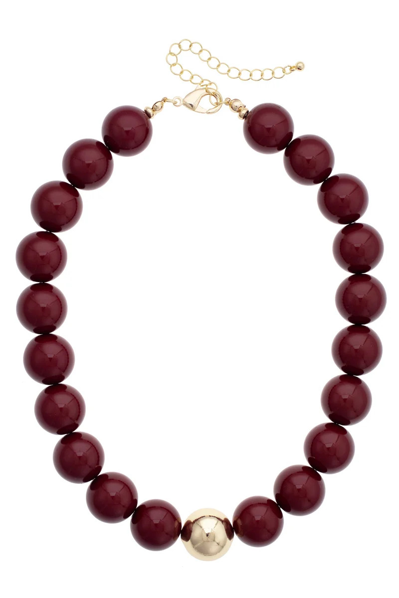 PREORDER 9/14: Marjorie Beaded Gumball Game Day Necklace in Maroon | CANVAS