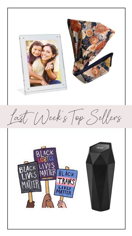last weeks top sellers / best sellers / most loved / popular products / floral head scarf / clear picture frame / car trash can / BLM Laptop sticks / etsy finds / lifestyle hacks / summer accessories 

#LTKstyletip #LTKFind #LTKSeasonal