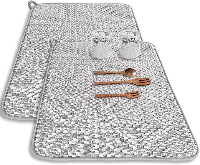 2 Pack Microfiber Dish Drying Mat,24*17 inch Absorbent Dish Drainer Kitchen Counter,Large Size Di... | Amazon (US)