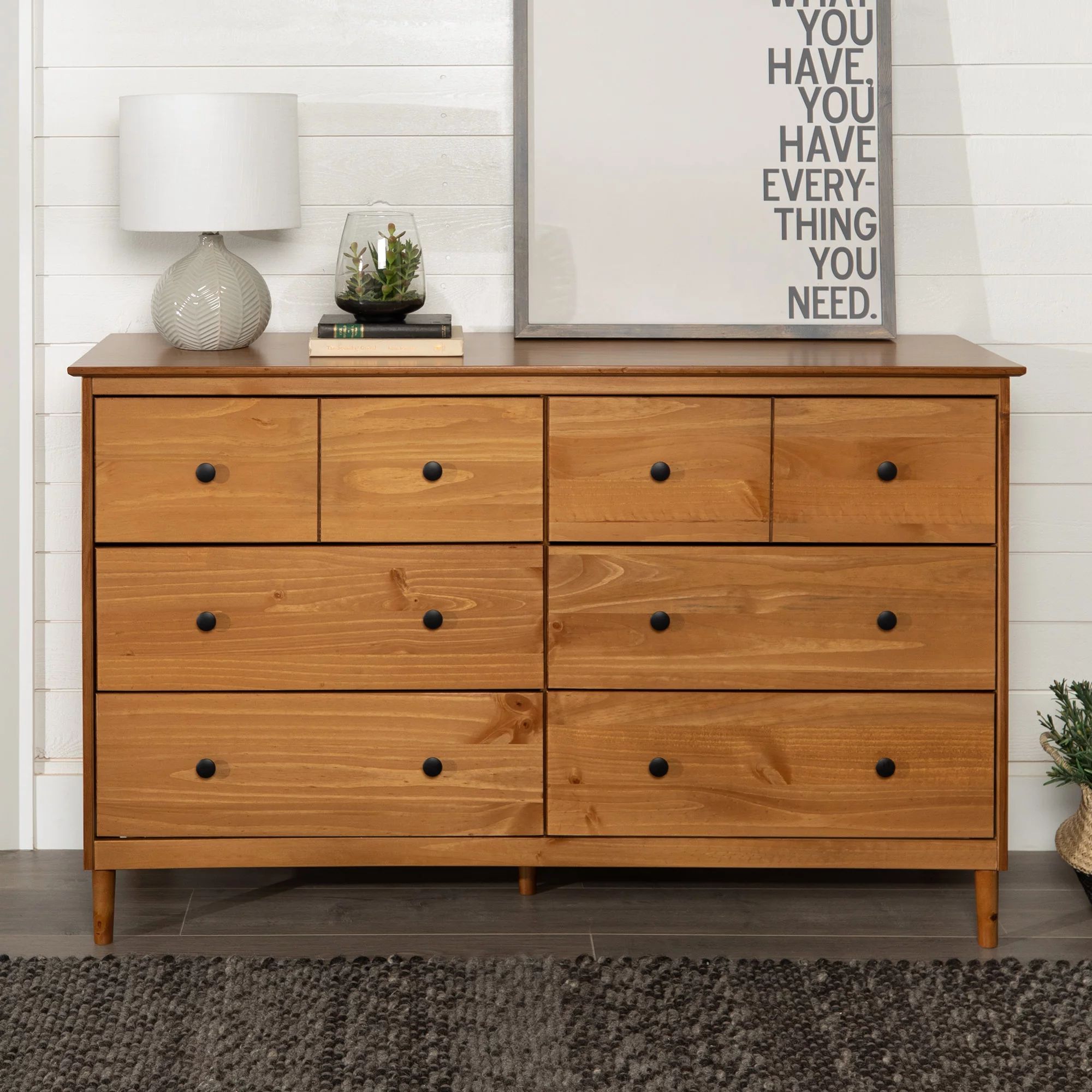 Manor Park Mid-Century Modern 6-Drawer Solid Wood Dresser, Caramel | Walmart (US)