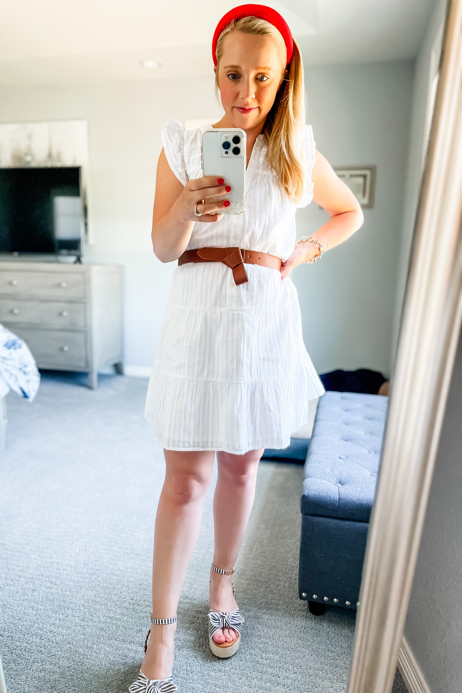 4th of July outfit. White flutter sleeve dress is $40! Wearing small petite and suggest sizing down. Similar shoes and dress belt. 

Summer outfit. 4th of July. July 4th. Petite outfit. Petite dress. Summer dress. White dress. Summer fashion. Dress. 

#LTKsalealert