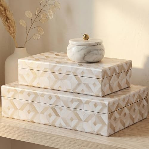 ZICOTO Decorative Storage Boxes with Lids - Set of 2 Beautiful Organizer Bins for Your Bookshelf ... | Amazon (US)