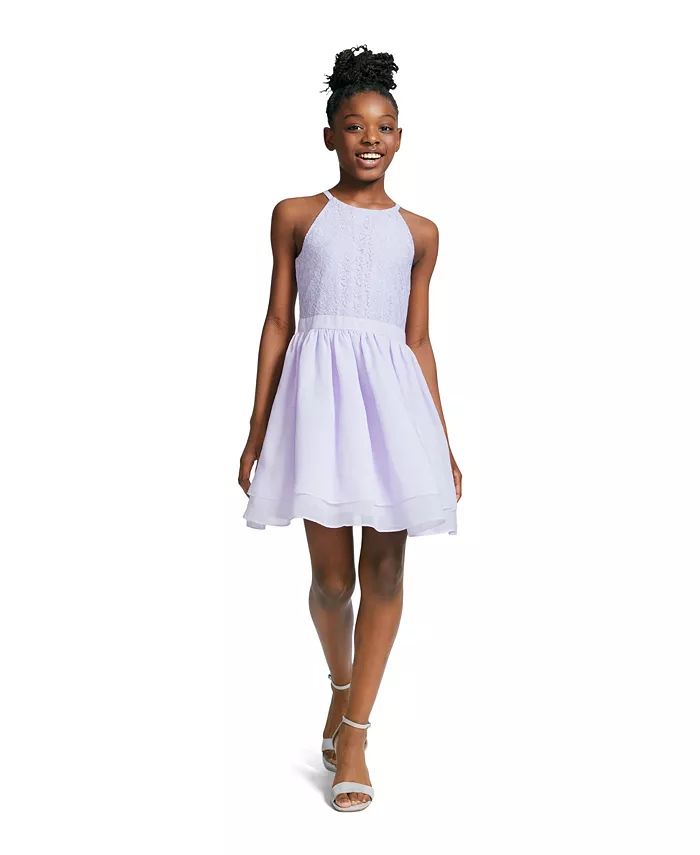 Calvin Klein Big Girls Lace and Chiffon Party Sleeveless Dress - Macy's | Macys (US)