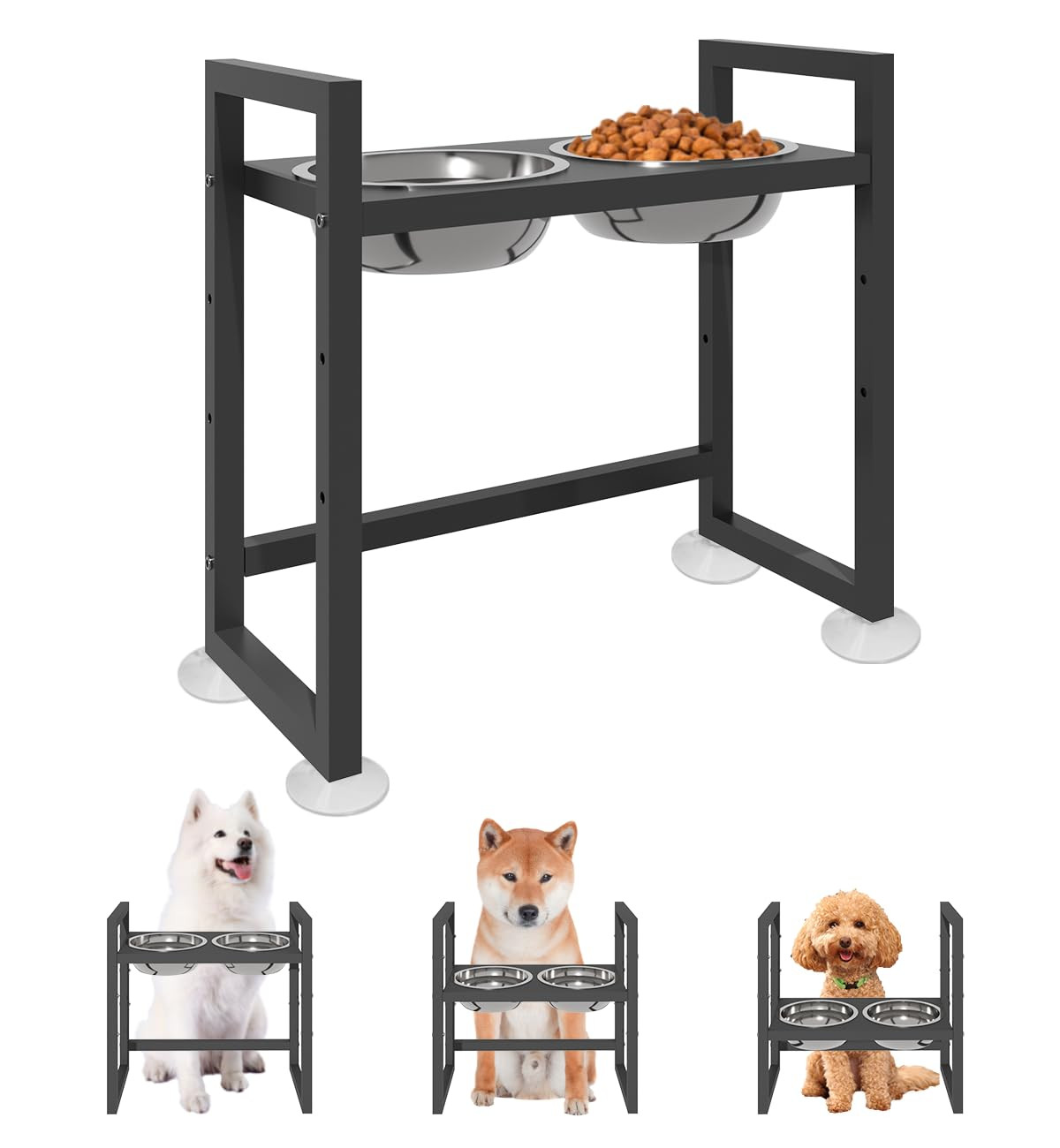 Elevated Dog Bowls Stand with 2 Stainless Steel Food & Water Bowls for Large Medium Small Dogs, A... | Amazon (US)