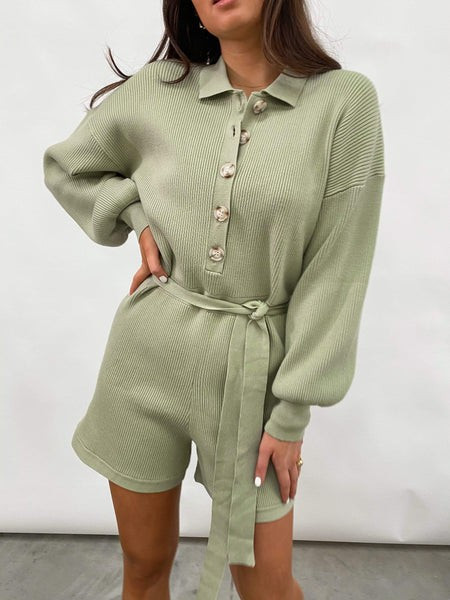 Darcie Balloon Sleeve Knit Playsuit | Pretty Lavish (UK)