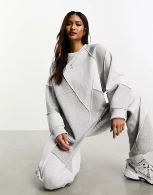 ASOS DESIGN oversized sweatshirt with patchwork detail in gray heather - part of a set | ASOS (Global)