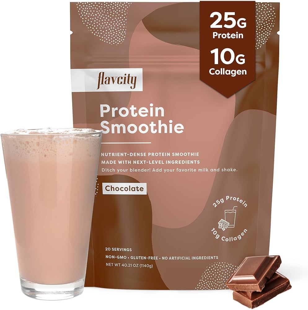 FlavCity Protein Powder Smoothie, Chocolate - 100% Grass-Fed Whey Protein Smoothie with Collagen ... | Amazon (US)