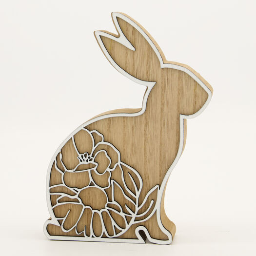 Wooden & White Floral Bunny 20x14cm | TK Maxx