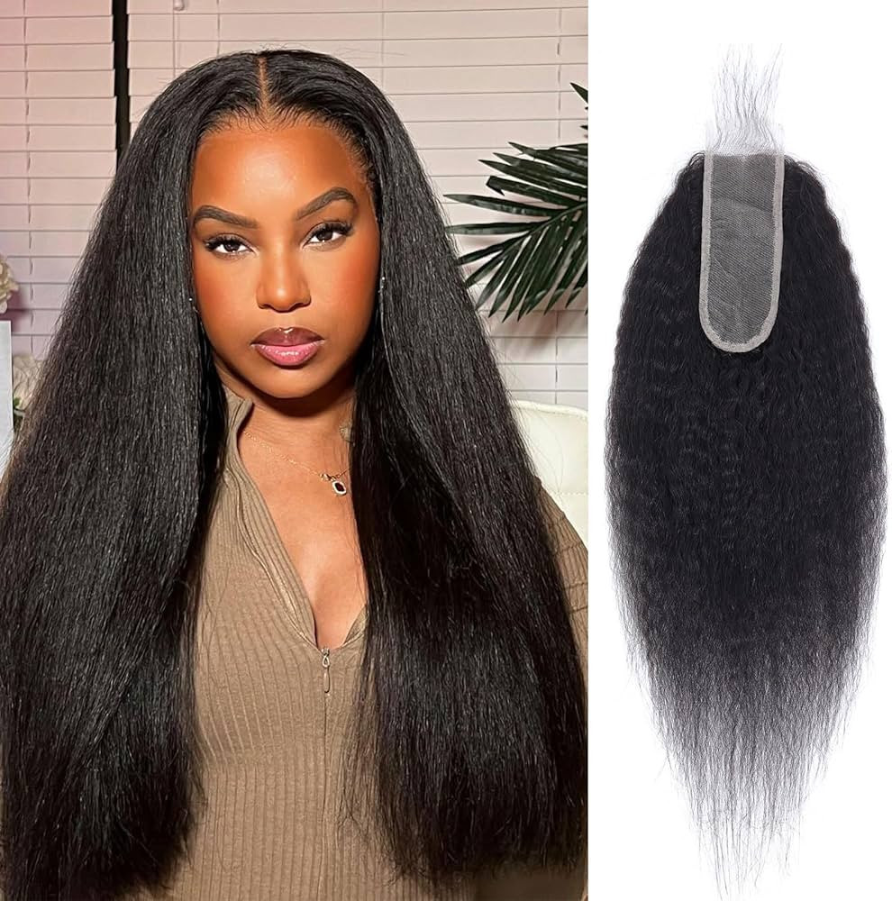 Kinky Straight Lace Closure 2x6 HD Lace Closure Human Hair Middle Part Deep Parting Transparent H... | Amazon (US)