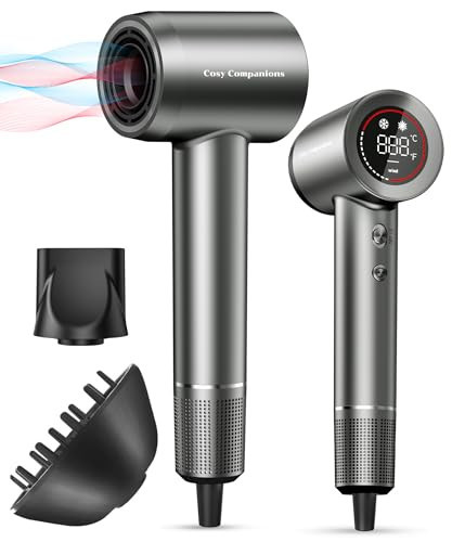 Hair Dryer - Negative Ionic Blow Dryer with 150000 RPM High Speed Brushless Motor for Fast Drying, Low Noise, HD Display Hair Dryer with Diffuser and Nozzle, 5 Temps & 2 Speeds | Amazon (US)