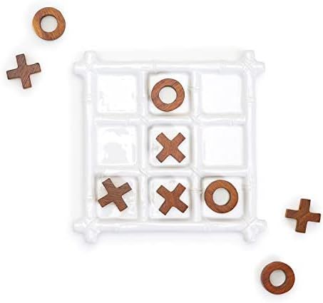 Two's Company Faux Bamboo TIC TAC Toe Game in Gift Box, Wood Playing Pieces Ceramic with Acacia, ... | Amazon (US)