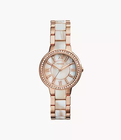 Virginia Rose-Tone & Horn Acetate Stainless Steel Watch | Fossil (US)