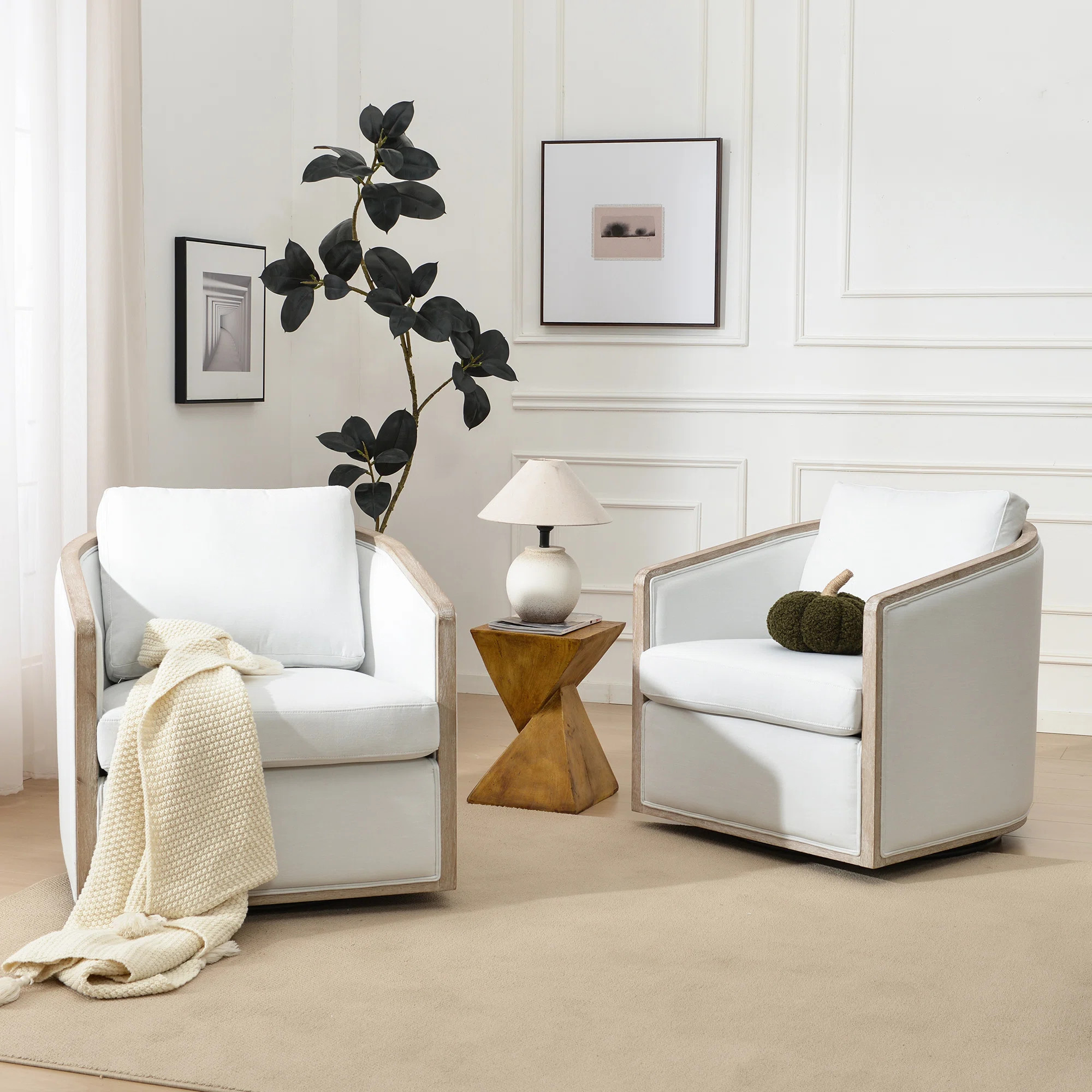 Holl Two Pieces 30" Wide Performance Fabric Upholstered Swivel Chair, No Assembly Required | Wayfair North America
