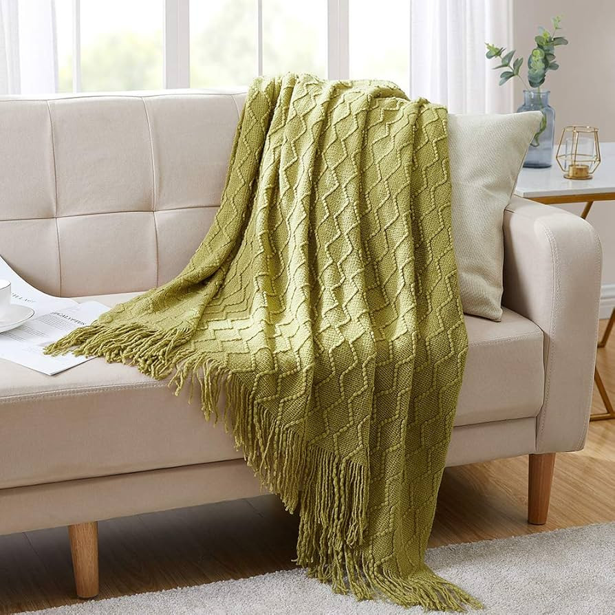 BOURINA Olive Green Throw Blanket 50x60 Inches Throw Textured Solid Soft Sofa Couch Decorative Kn... | Amazon (US)