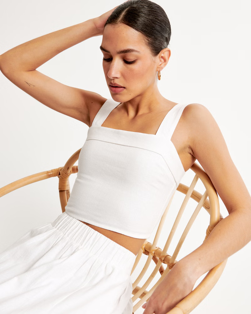 Linen-Blend Foldover Set Top | Abercrombie & Fitch (US)
