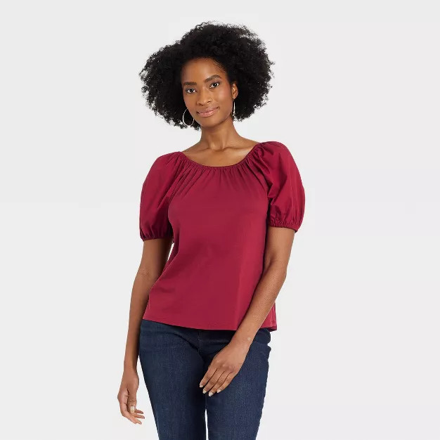 Women's Puff Short Sleeve Tie-Back Top - A New Day™ | Target