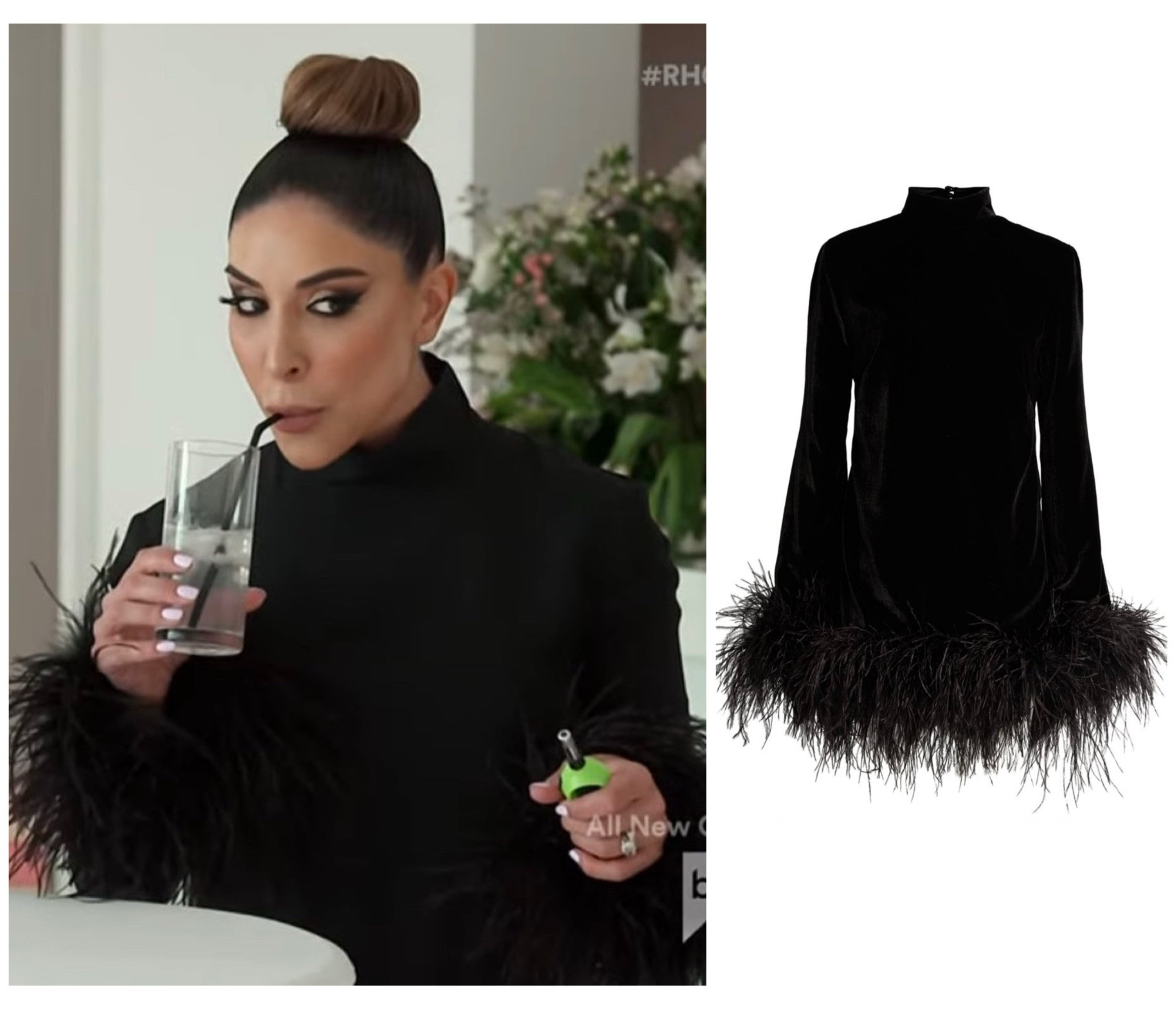 Taleen Marie’s Black Feather Trim Dress