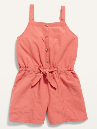 Sleeveless Button-Front Tie-Waist Romper for Girls | Old Navy (US)