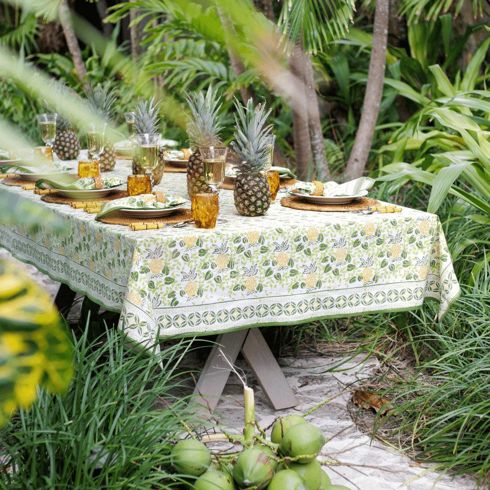Pineapple Party Green & Yellow Tablecloth | Pomegranate