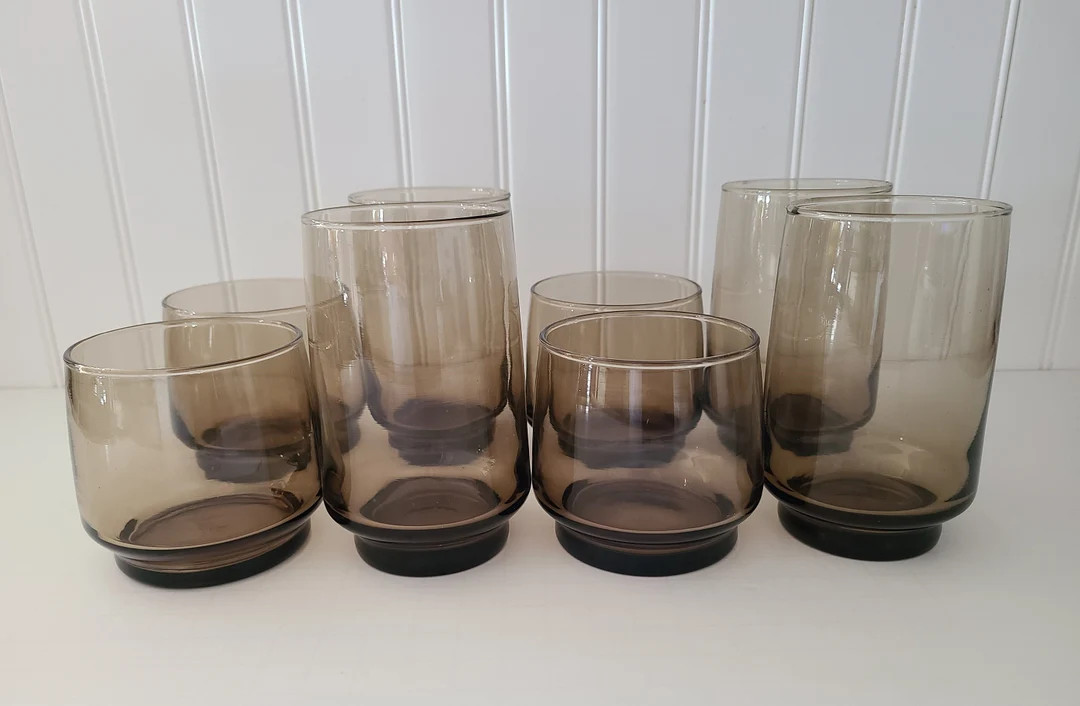 Libbey Accent - Impromptu Tawny Smoke Brown Glassware | Set of 8 | Retro Barware | Mid Century Mo... | Etsy (US)