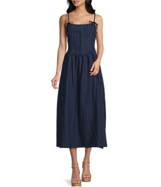 Blu Pepper Shoulder Tie Square Neck Drop Waist Midi Dress | Dillard's | Dillard's