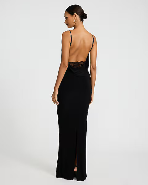 V-Neck Sleeveless Lace Cowl Back Maxi Dress | Express