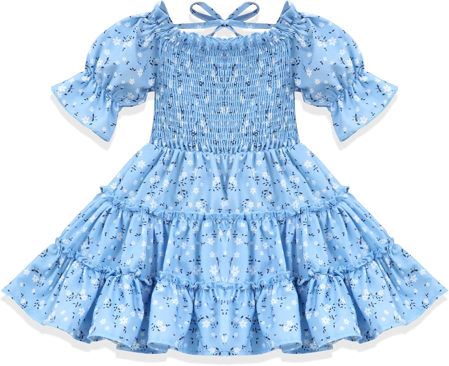 Toddler Girls Floral Casual Dress Square Neck Puff Sleeve A-Line Midi Dresses Girls Summer Clothe... | Amazon (US)