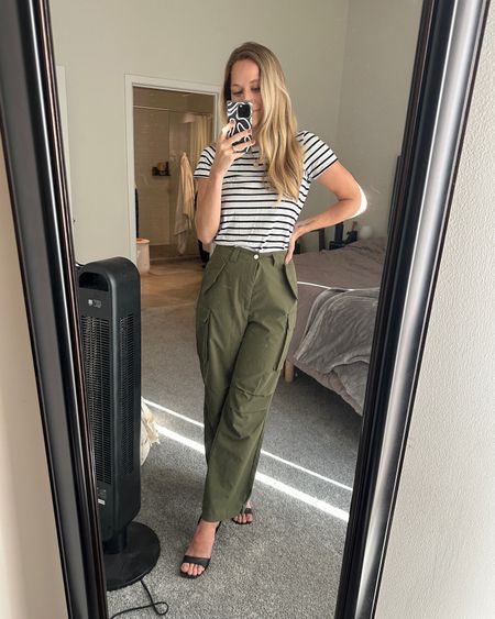 Work outfit, office OOTD, business casual, cargo pants outfit, easy work outfit, striped top outfit

#LTKworkwear #LTKfindsunder50