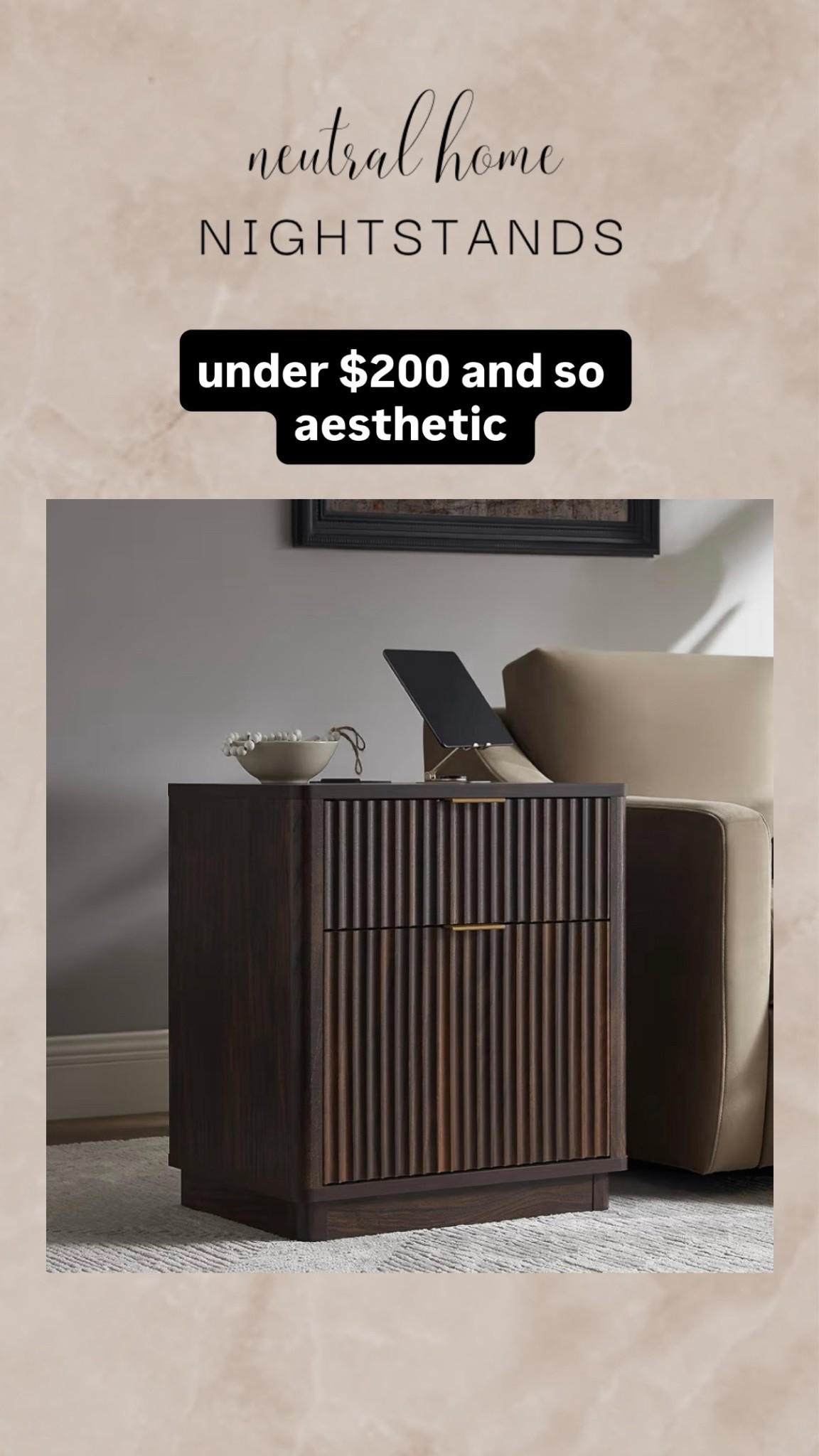 nightstand . 
aesthetic home decor.
neutral home. 
dark brown nightstands . 
fluted nightstands . 
#bedroomfurniture #bedroomrefresh #modernnightstands #nightstand 