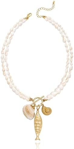 LILIE&WHITE Gold Necklaces for Women Shiny Starfish Necklaces Classic Beach Statement Charms Neck... | Amazon (US)