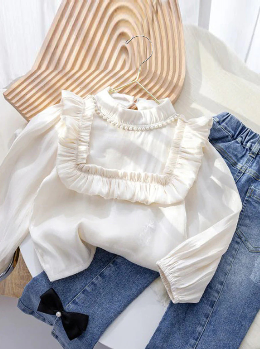 Makin' A Statement White Long Sleeve Ruffle Blouse White / 4T | Mia Belle Girls