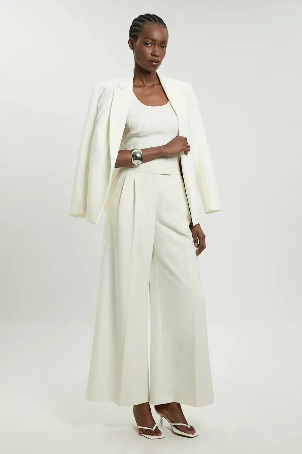 Compact Viscose Tailored Wide Leg Trouser | Karen Millen