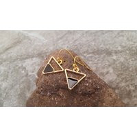Gold Triangle Earrings, Black Enamel Plated Geometric Gift For Her, Women, Unique Idea, Minimalist J | Etsy (US)