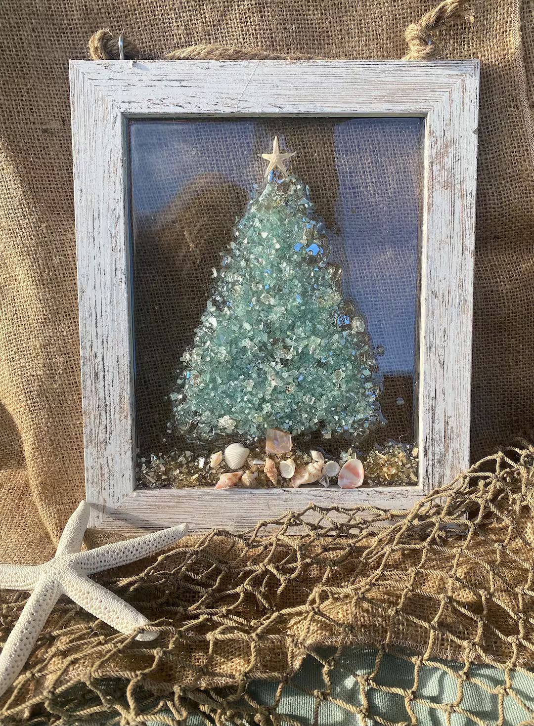 Coastal Christmas tree- Framed Art with crushed glass in resin | Etsy (US)