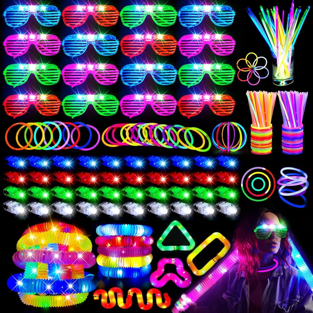 166PCS Glow In The Dark Party Supplies For Kid/Adults,Led Light Up Party Favors Toys With 100 Glo... | Amazon (US)