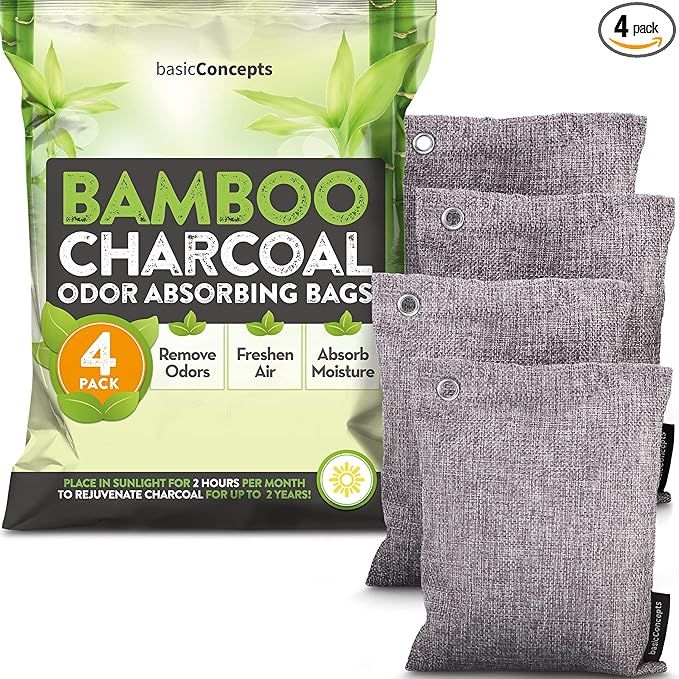 BASIC CONCEPTS Nature Fresh Bamboo Charcoal Air Purifying Bags (4x200g), Charcoal Bags Odor Absor... | Amazon (US)